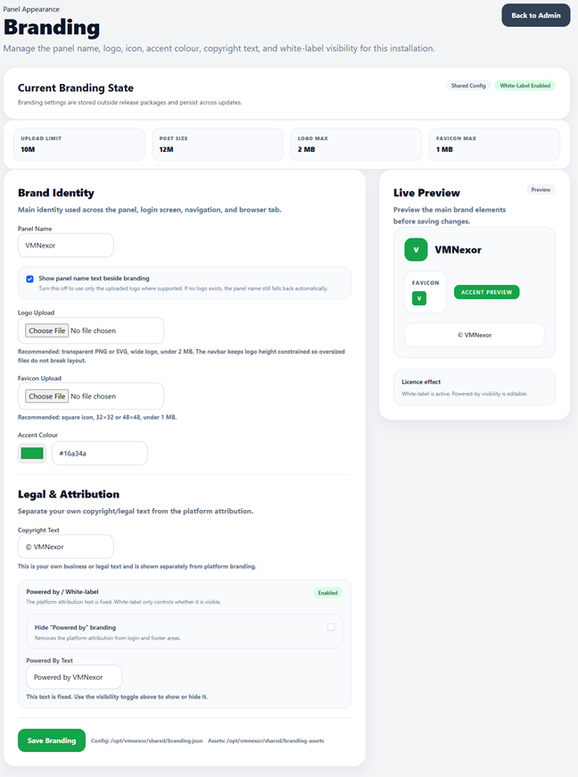 Branding screenshot from VMNexor Proxmox VPS hosting automation platform