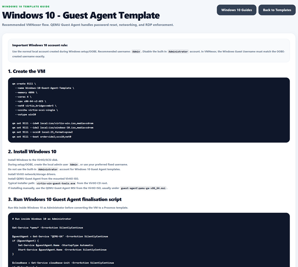Provisioning Guides screenshot from VMNexor Proxmox VPS hosting automation platform