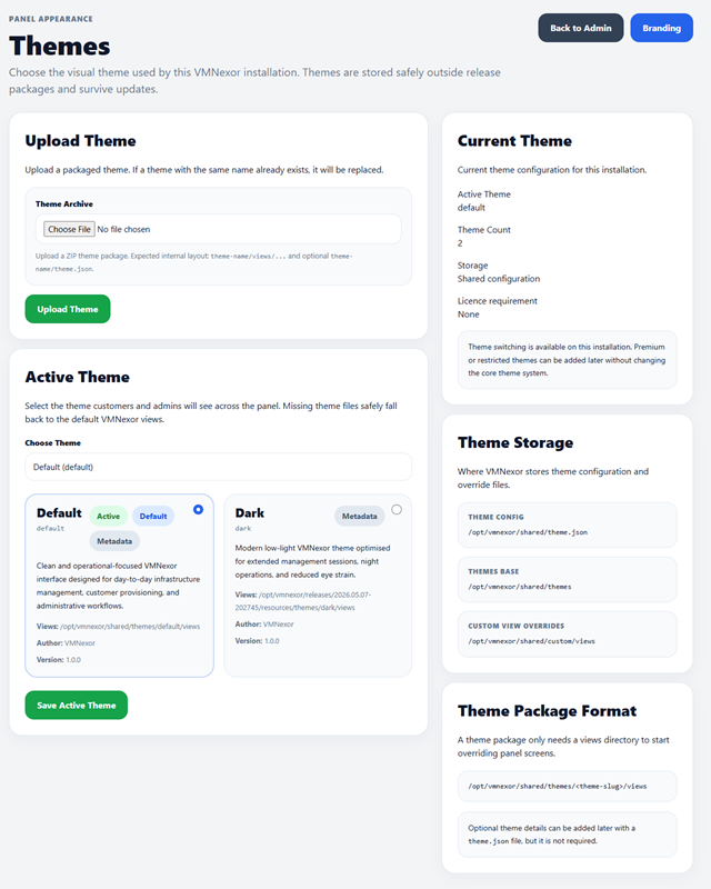 Theme Controls screenshot from VMNexor Proxmox VPS hosting automation platform